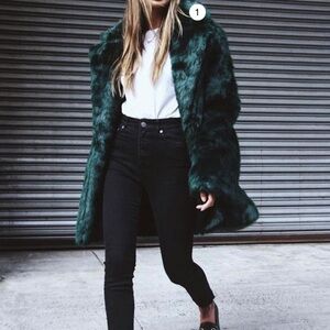 Tiger Mist Green Faux Fur Coat